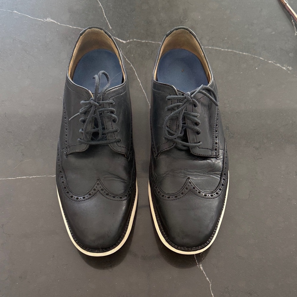 Cole Haan Black Leather Oxfords with White Sole